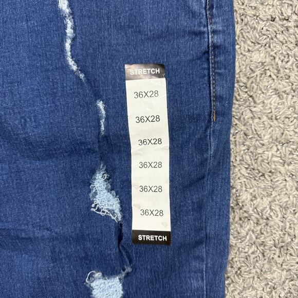 Denim Gold Premium Stretch Blue Ripped Holes Jeans Men 36x28 - Picture 2 of 8